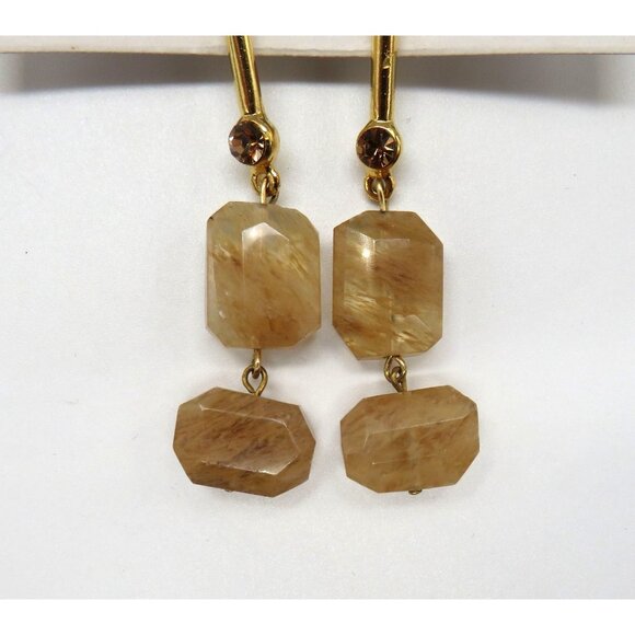 Mia Bijoux Earring Citrine Stone Amber Crystals Gold Tone Dangle Earrings New - Picture 5 of 10